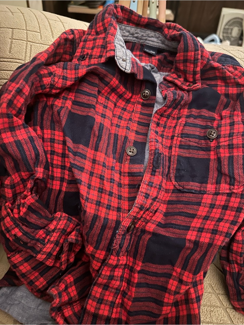 GAP Red and Black Plaid Button-Down Shirt